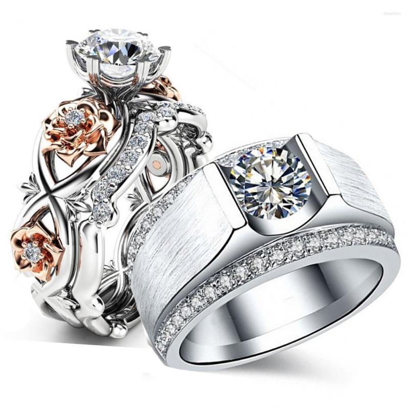 

Wedding Rings Simple Fashion Jewelry Sparkling 925 Sterling Silver Round Cut 5A Cubic Zirconia Party Women Engagement Bridal Ring Set