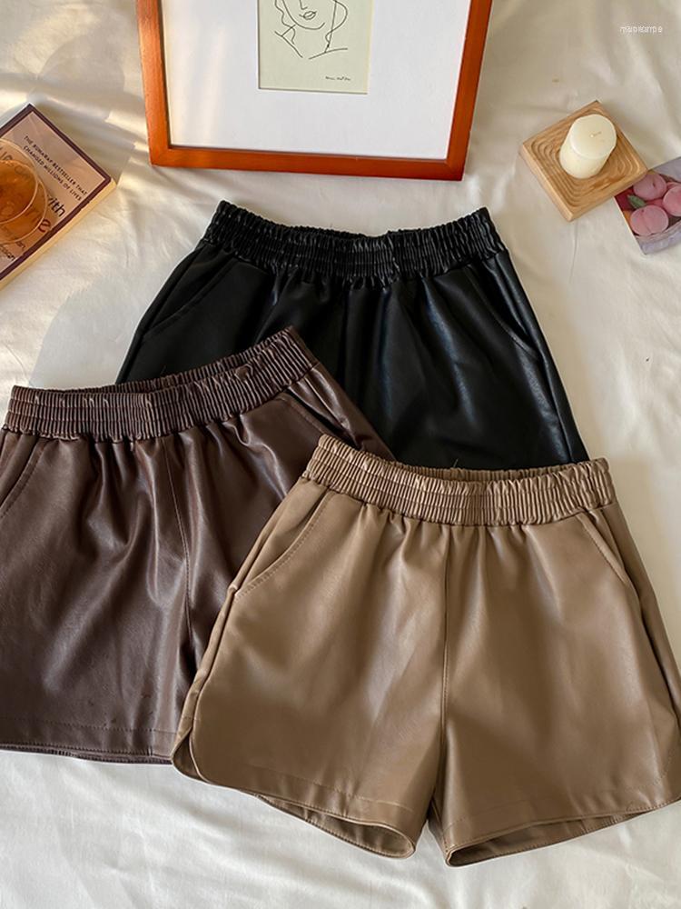 

Women's Shorts Women's Ailegogo Spring Women High Waist Wide Leg Pu Faux Leather Moto Biker Female Loose Elastic Ladies Bottoms, Black