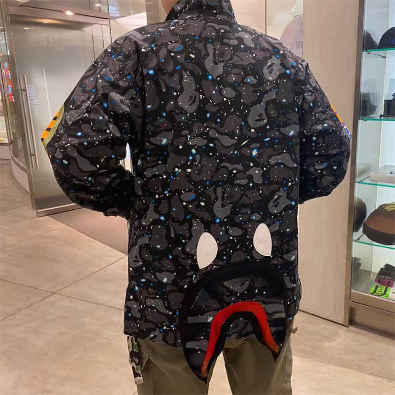 

Shark embroidered mens down jacket designer hoodie winter coat warm windbreaker men women hip hop loose casual Zipper jackets, Black