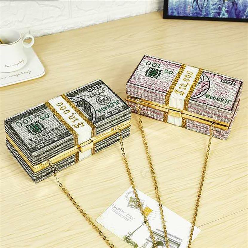

New crystal Money USD bags Dollar Design Luxury Diamond Evening Bags Party Purse Clutch Bags Wedding Dinner Purses and Handbags279q, 20.5cm*6cm*10.5cm
