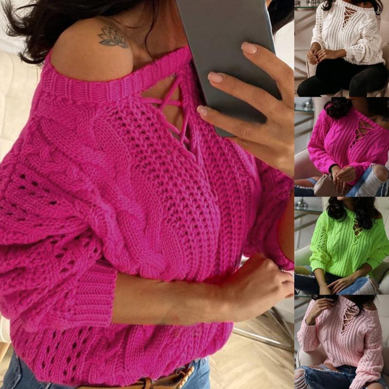 

Women' Sweaters 2022Women' Sweater Knitted Oversize Autumn Winter Top Stylish Off Shoulder Twisted Knitwear Pullover Solid Color, Pink