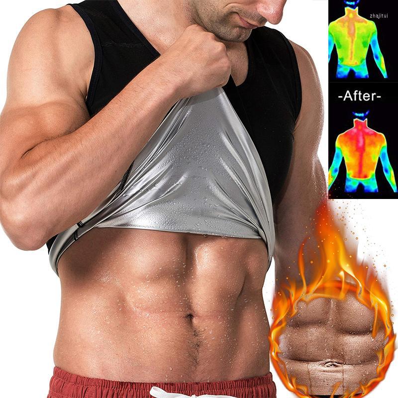 

Men's Body Shapers Men's Polymer Sauna Vest Sweat Slimming Waist Compression Tank Top With Zipper Workout Shirt Heat Trapping Suit For