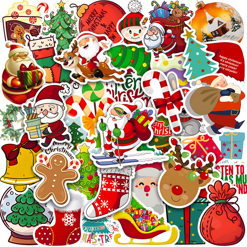 

Christmas Stickers 50PCS Vinyl Waterproof Holiday Party Sticker for Computer Luggage Stationery Greeting, Multi colors