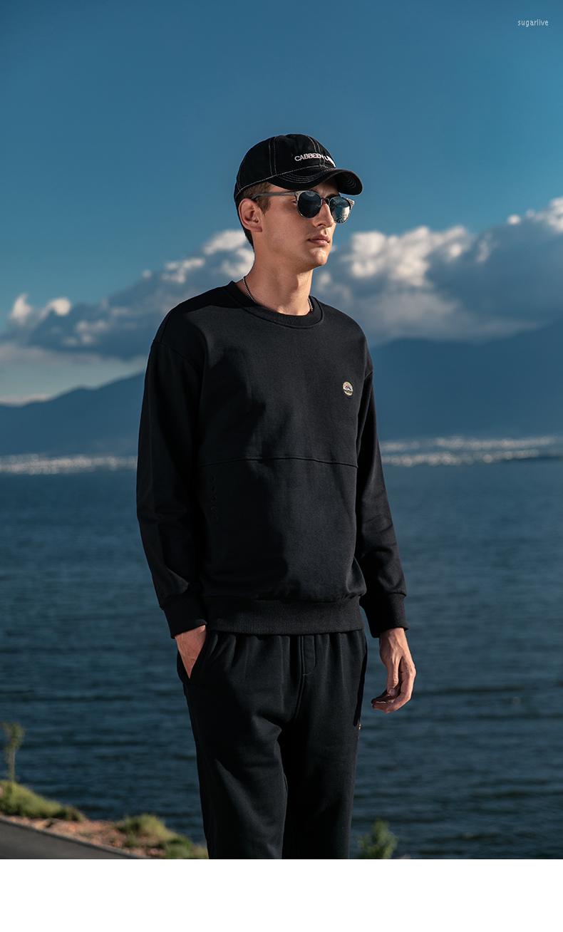 

Men's Hoodies 0937 Autumn Men's Trendy Embroidery Simple Loose Casual Round Neck Sweatshirts, Black