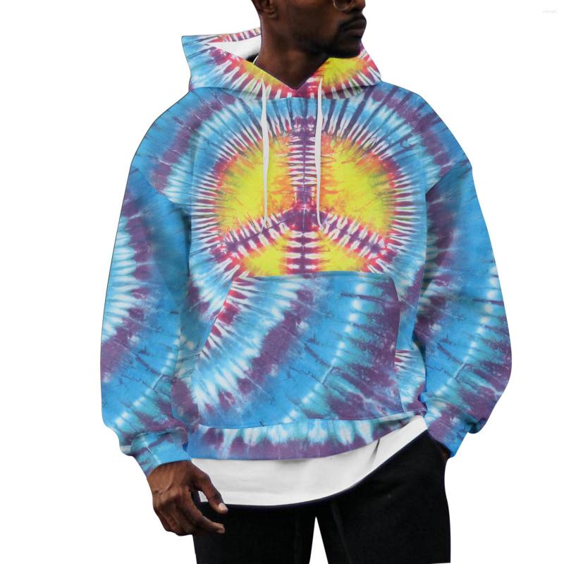 

Men' Hoodies Mens Extra Large Sweatshirts Male Casual Tie Dyed Print Blouse Long Sleeve Pocket Hooded Color Sweatshirt For Men, Black