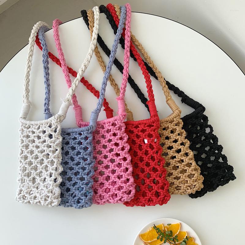 

Evening Bags 2022 Women's Bag Hollow Out Mini Crossbody Phone Cotton Thread Woven Shoulder Knitted Ladies Purse Whole Sale, Beige