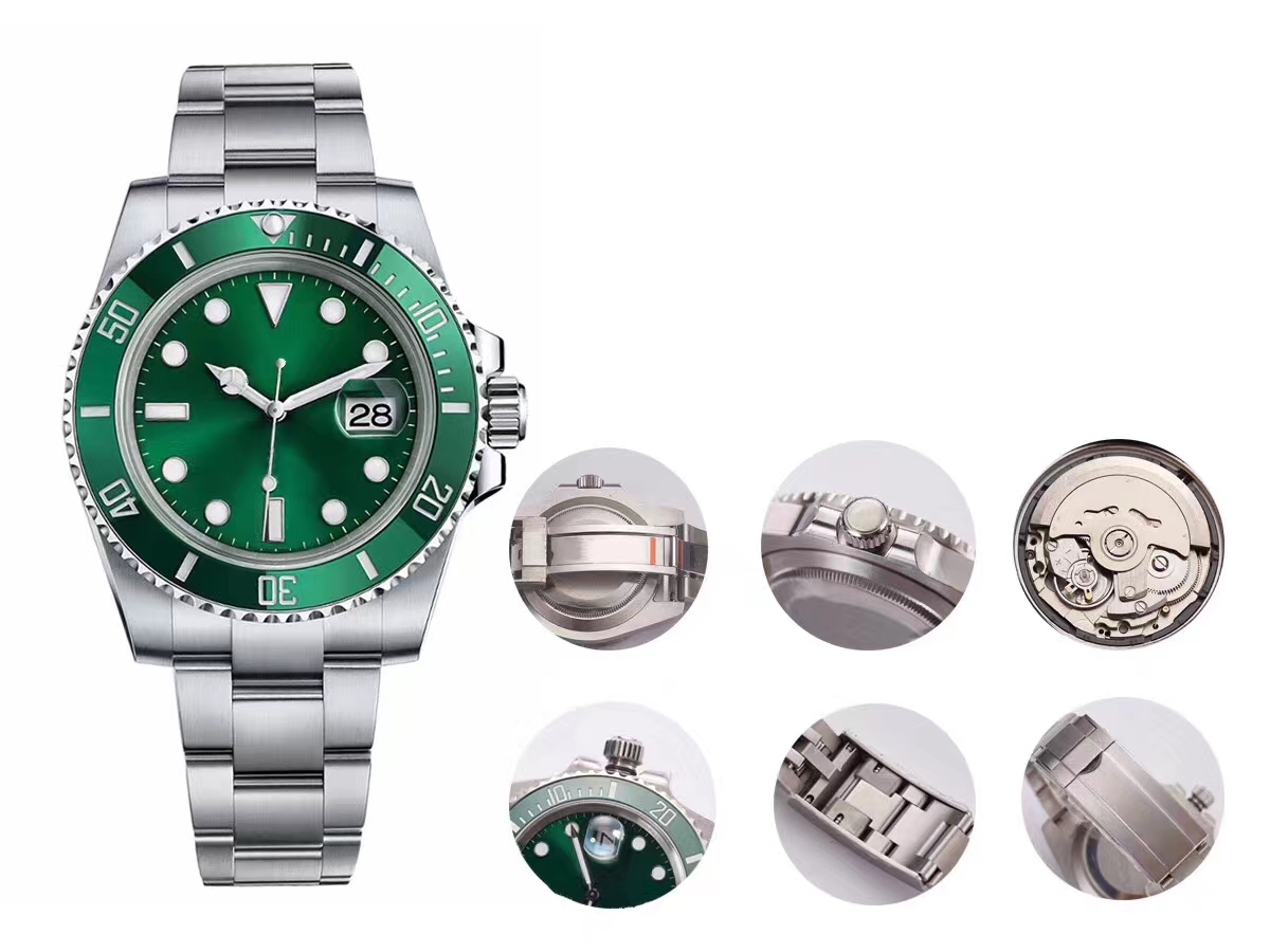 

Men's automatic mechanical watch Green ceramic panel 40mm silver case Japanese movement sports factory Montre de Luxe116610 with luminous sapphire leisure watch