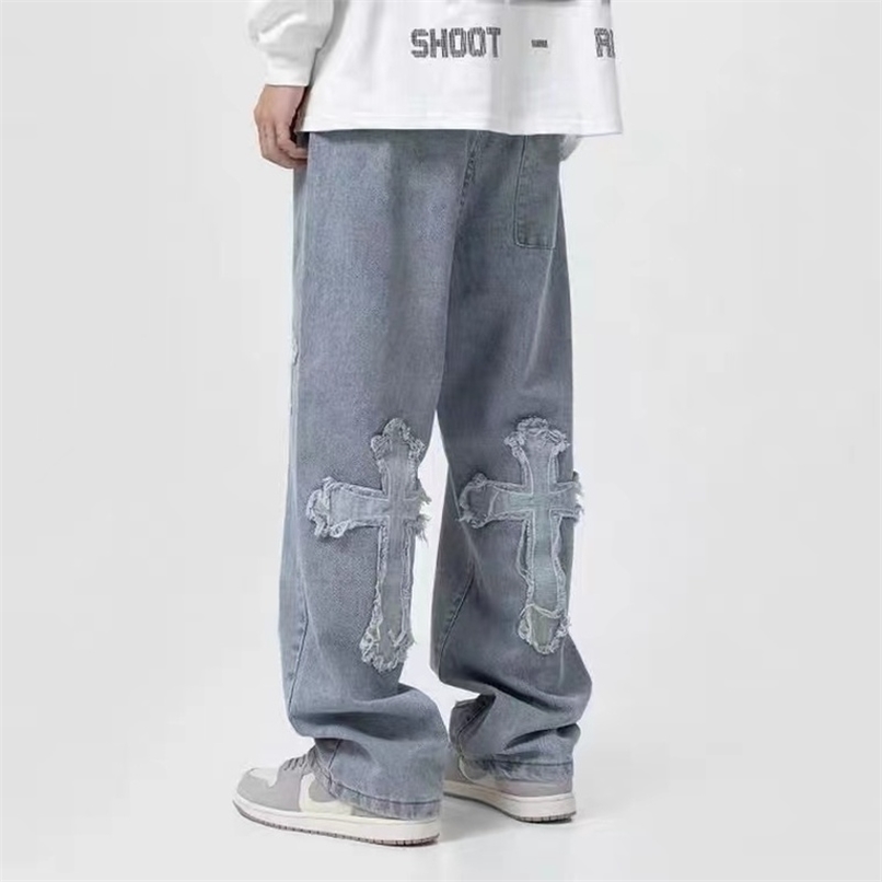 

Men' Jeans Men Streetwear Baggy Trousers Cross Hip Hop Mens Loose Pants Women Oversized Boyfriend Denim 221008, Blue