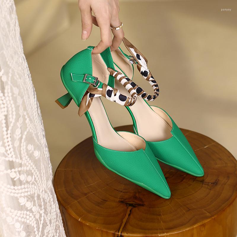 

Sandals YQBTDL Fashion 2022 Summer Flock Women Silk Scarf Buckle Pointed Toe Ladies Pumps Thin Spike Heel Party Bride Shoes, Black