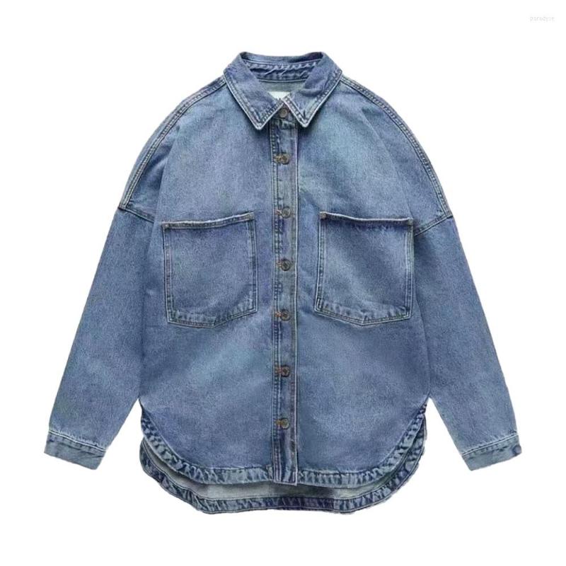 

Women's Vests Women's Retro Wash Fashion All-match Pocket Denim Shirt Jacket, Blue