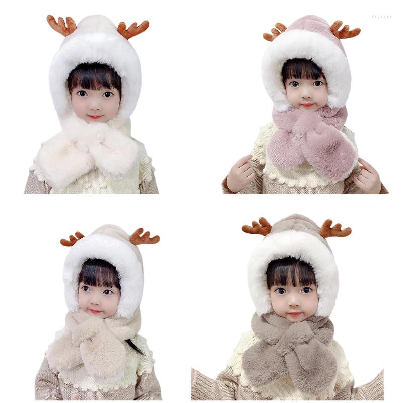 

Hats Fashion Cute Antler Scarf One-piece Hat Warm Winter Fluffy Coldproof For GirlBoy G5AE, Beige