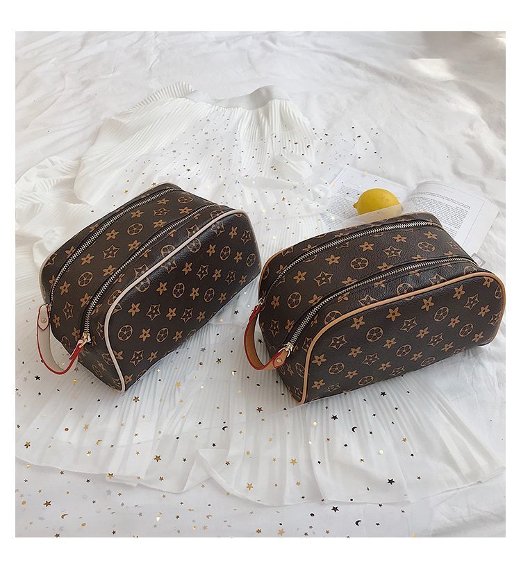 

men travelling toilet bag designer women wash large capacity cosmetic bags makeup Pouch toiletry bags, Double zipper - coffee flower