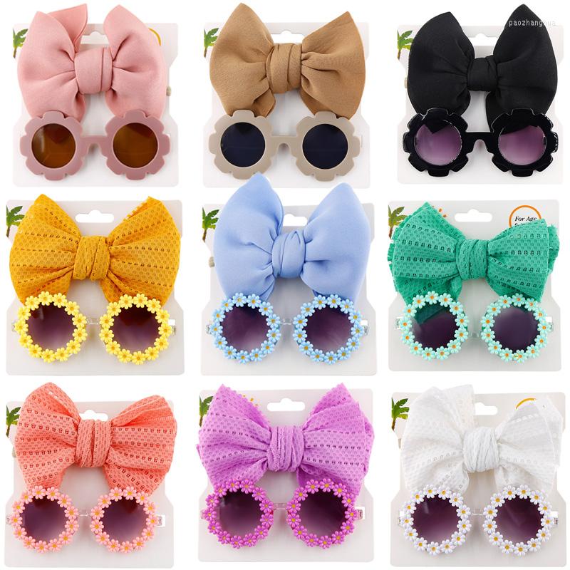 

Hair Accessories Baby Girls Fashion Sun Flower Sunglasses Bow Hairband Set Born Head Bands Summer Beach Pography Props, Random color