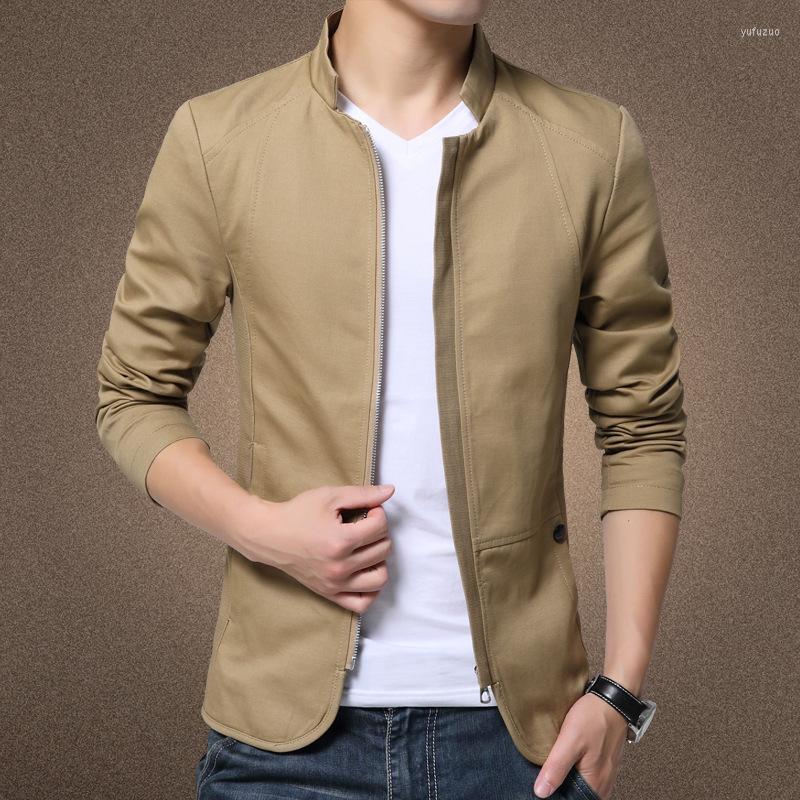 

Men's Jackets 2022 Autumn Men's Stand Collar Jacket Slim Youth Coats Fashion Casual Outerwear Tops 4 Colors, Beige