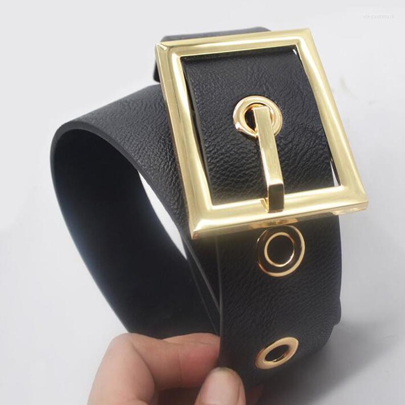 

Belts Punk Exaggerated Belt Rock Trousers Hipster Jeans Waist HipHop Leather Gold Metal Clip Pin Straps Accessory, Black