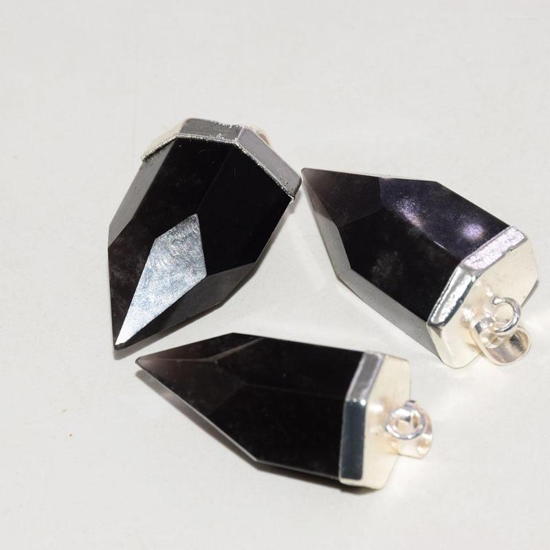 

Pendant Necklaces Big Natural Black Obsidian For Jewelry Making 2022 Women's Silver Plating Stone Face Gem Necklace Men As Gift