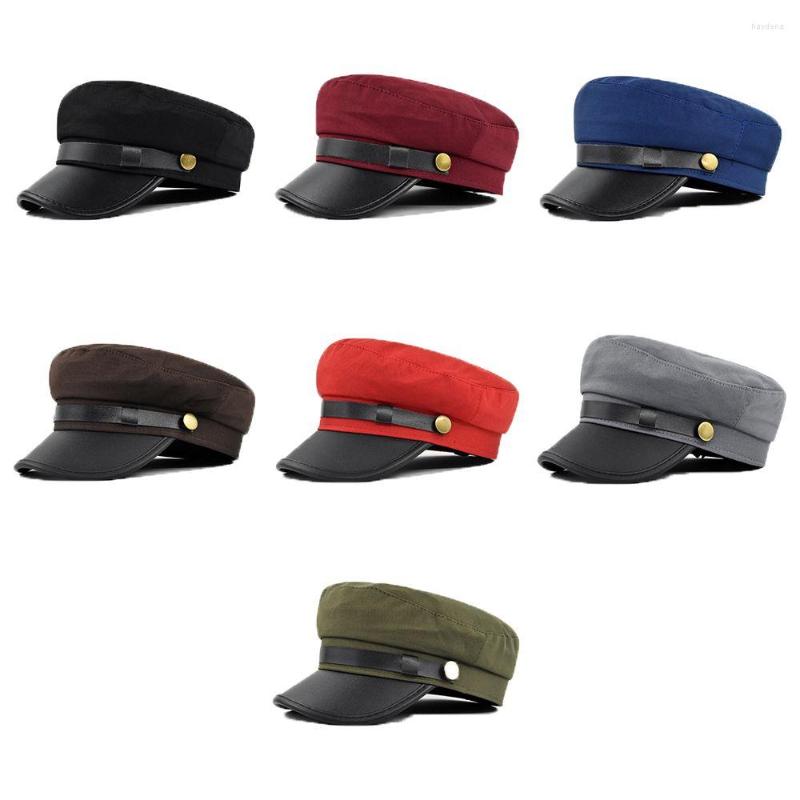 

Berets Simple Retro Fishing Cap Elegant Fashion Flat Navy Hats Creative Warm PU Leather Captain Caps For Women Men, Army green