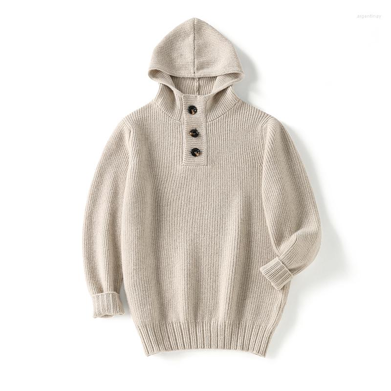 

Men' Sweaters SHUCHAN Cashmere Men Sweater Knit Winter Autumn Warm High Quality Hood Casual Fashion Single Breasted Business Thick, Black
