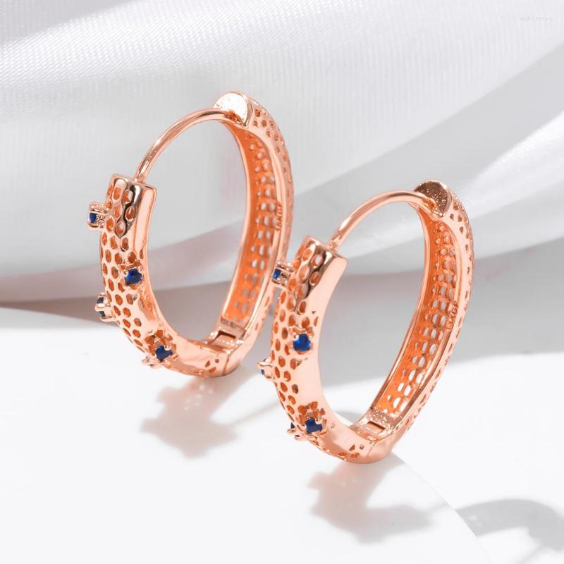 

Hoop Earrings ESSFF Rose Gold Plated Vintage For Women Female Fashion Blue CZ Earring High Quality Gifts Hoops Jewelry