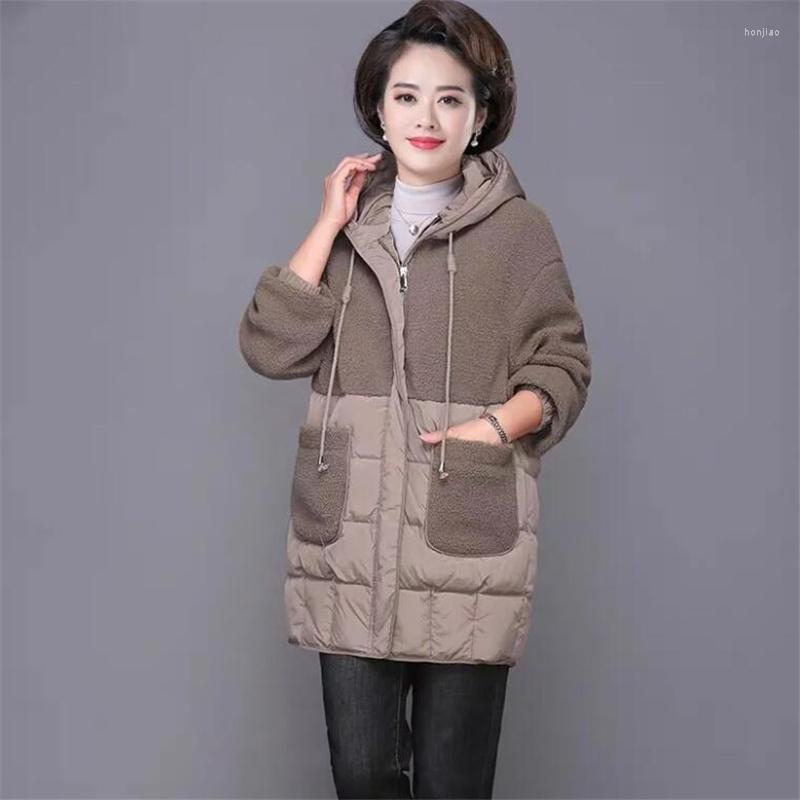 

Women's Trench Coats Lamb Wool Cotton Coat Women Jacket Hooded Zipper Pocket Wadded Outerwear Autumn Winter Loose Warm Lambswool Female, Black