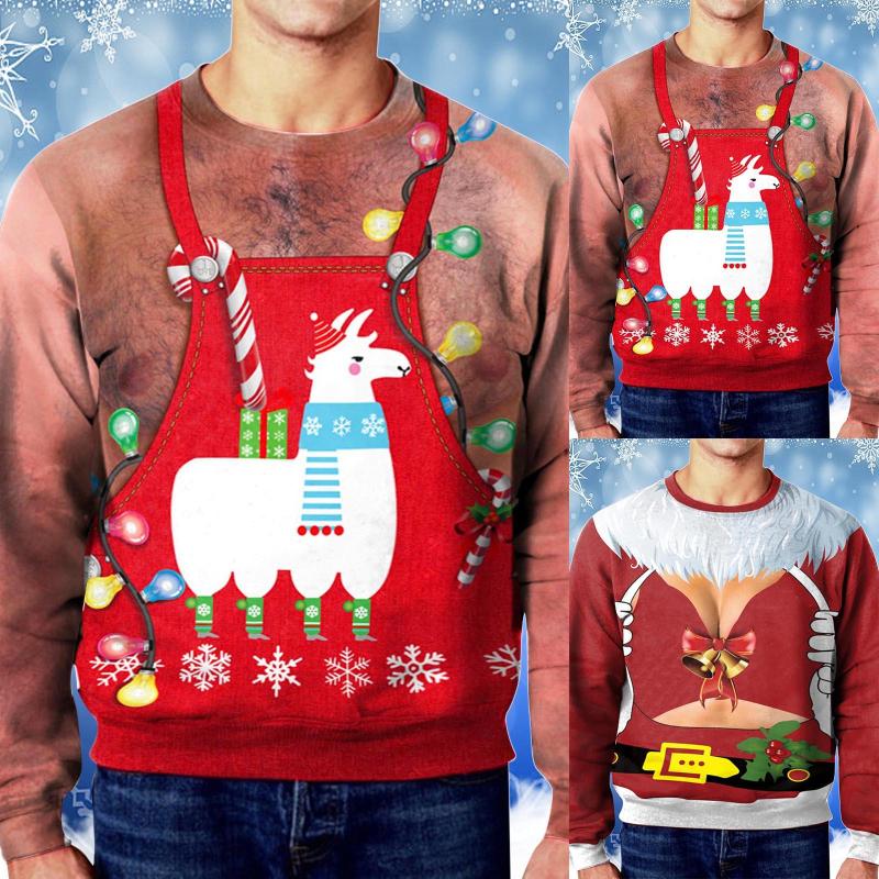 

Men's Hoodies Men Winter Warm Round Collar Wacky Print Long-Sleeved Fashion Blouses Top, White