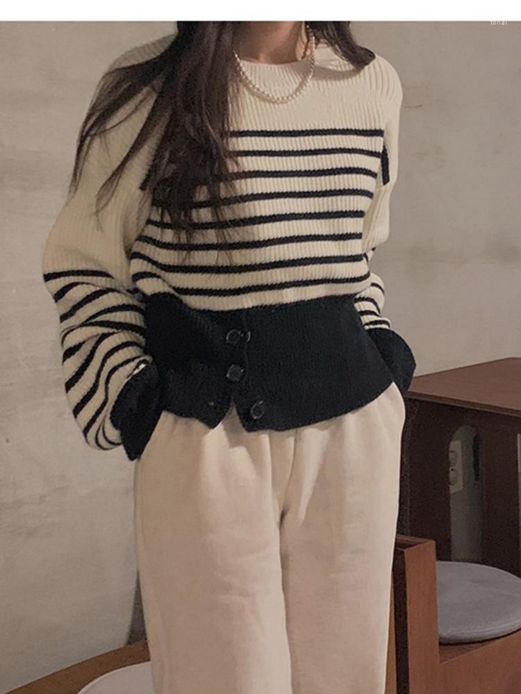 

Women's Sweaters Autumn Knitted Striped Sweater Women Long Sleeve Lazy Oaf Korean Jumpers Ladies Irregular Pullover Pull Femme Sueter, Black sweater