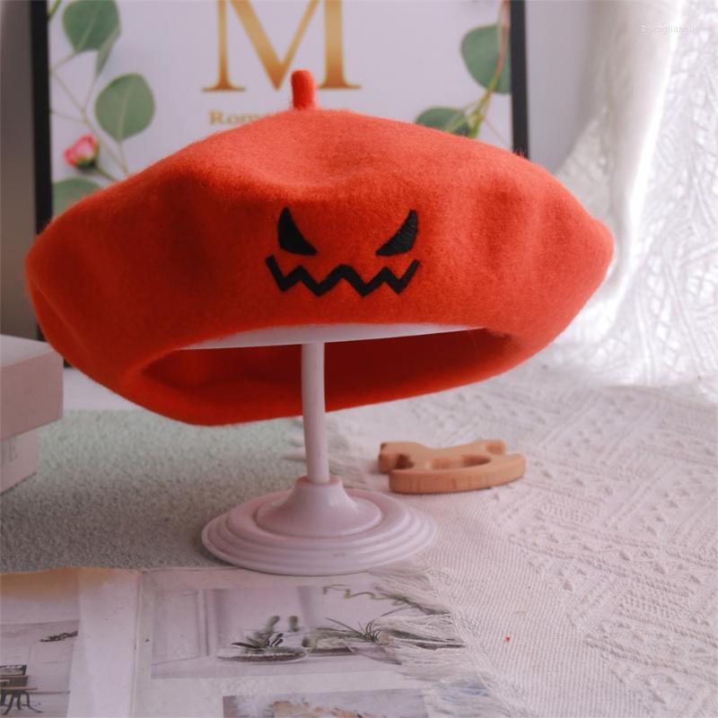 

Berets Halloween Pumpkin Beret 90S Female Holiday Party Woolen Classic Autumn Ladies Accessory Hats BeretsBerets, Black