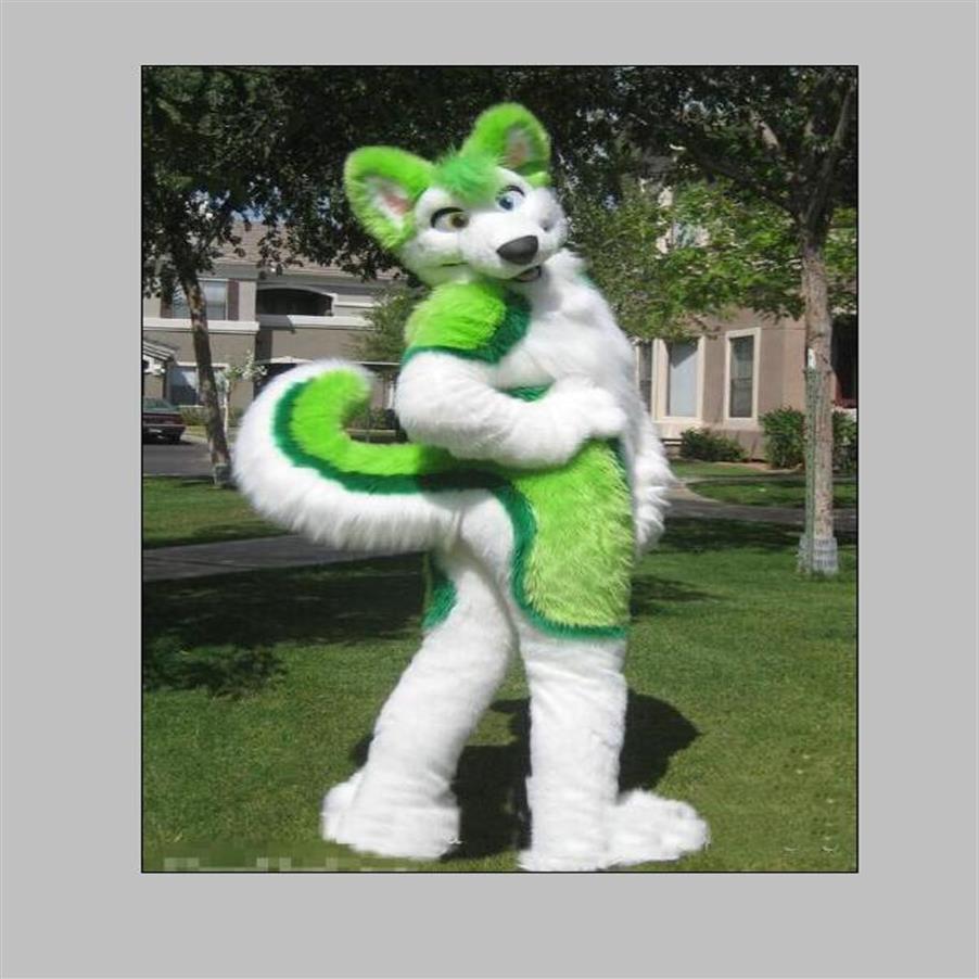 

2020 Factory green husky fursuit Mascot Costume plush Adult Size Halloween XMAS party Costumes286O, As pic