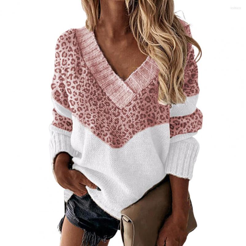 

Women' Sweaters Patchwork Pullover Color Block V Neck Knitted Sweater For Gathering, Pink