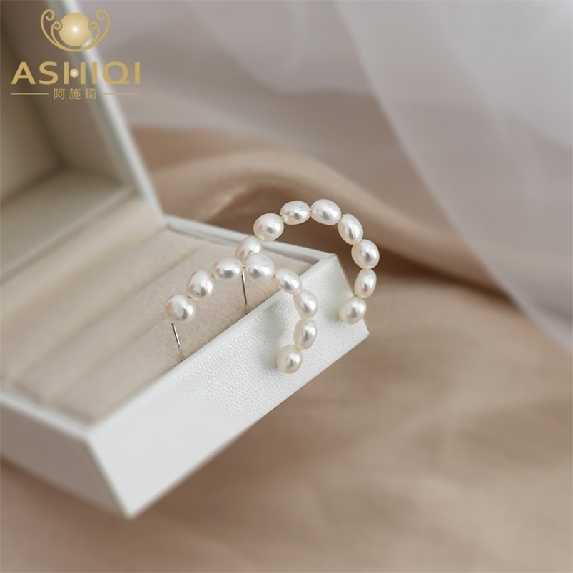 

Hoop Huggie ASHIQI Natural Freshwater Pearl Earrings 925 Sterling Silver Jewelry White Simple Temperament for Women 221010