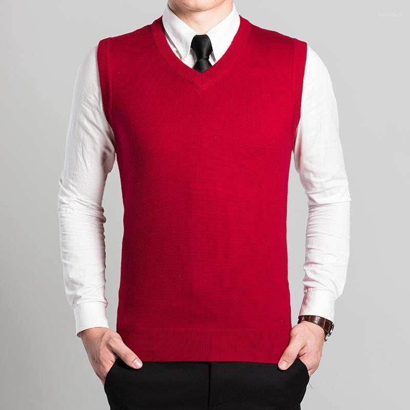 

Men' Sweaters High Quality Office Male Sleeveless Sweater Man Business Solid Color Wool Knitting Vest Pullovers, Black