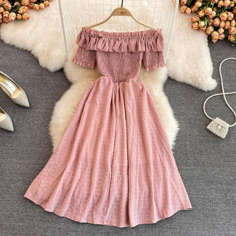 

Casual Dresses Ruffles 2022 Slim Off Shoulder Ladies Sexy Summer Midi Long Dress Party Women Beach Holiday A-Line Vestidos, White