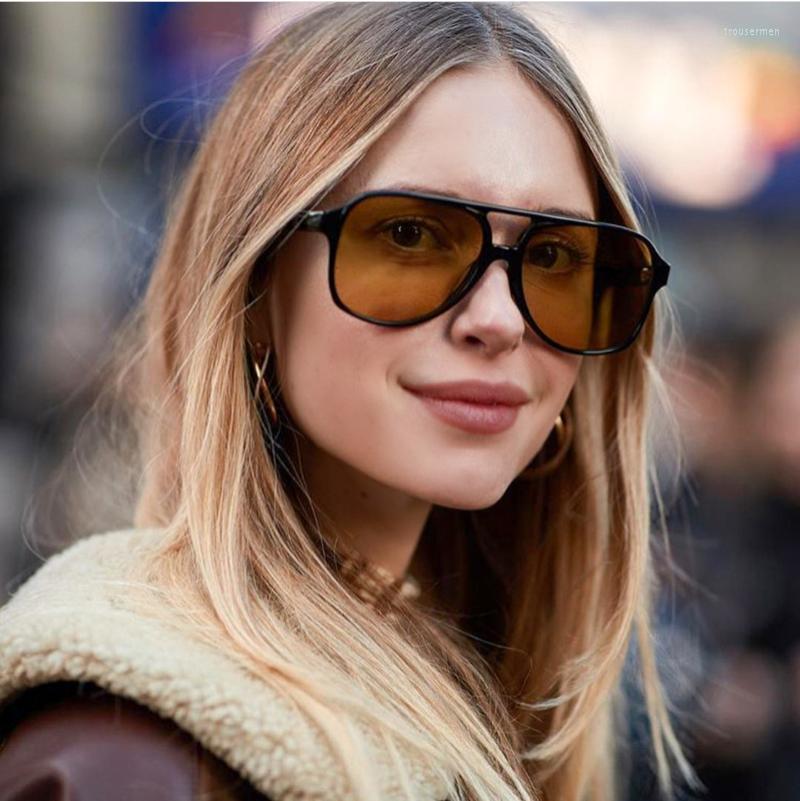 

Sunglasses Trends Pilot Women Vintage Yellow Brand Designer Sunglass Female Oversized Glasses Eyewear Shades UV400Sunglasses