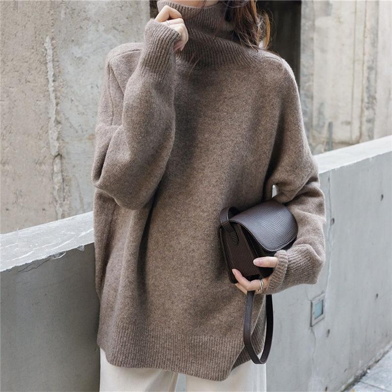 

HLBCBG Sweater Autumn Thick Warm Turtlenecks Casual Loose Oversized Lady Knitted Pullover Top Pull Femme, Black