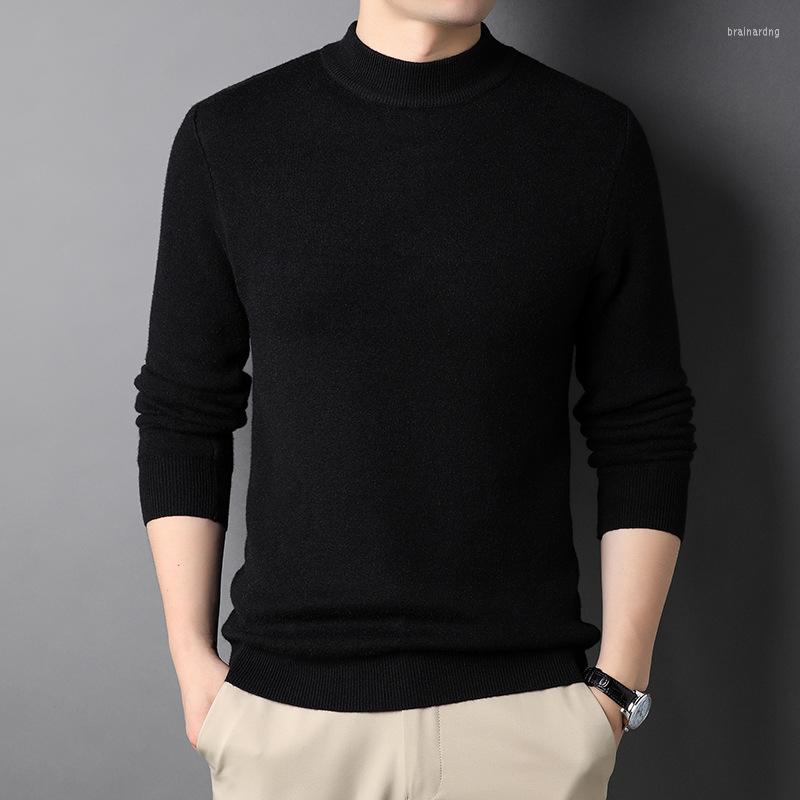 

Men's Sweaters Autumn And Winter Half Turtleneck Boutique Solid Color Knitted Casual Sweater, Black