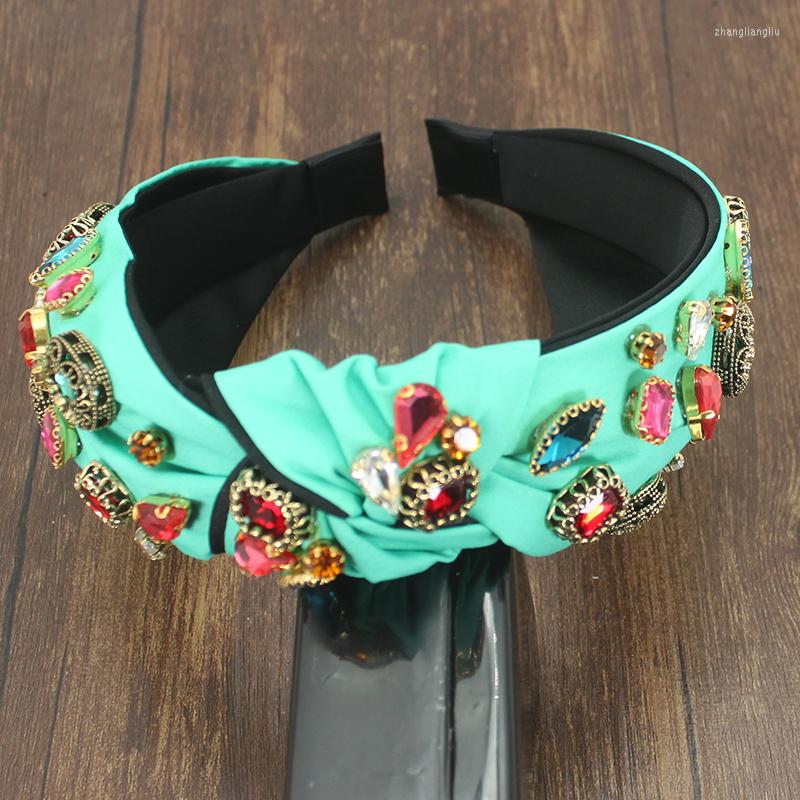 

Hair Clips Vintage Green Fashion Accessories Wide Side Headband Mix Crystal Baroque Hairband Center Cross Headwear For Women Wedding