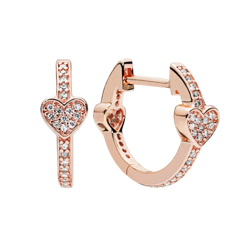 

Rose Gold Pave Heart Hoop Earrings Women Girls Wedding designer Jewelry with Original Box for Pandora 925 Sterling Silver Love Hearts Earring Set