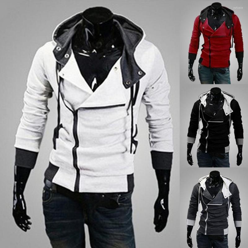 

Men's Jackets Men Coat Contrast Colors Patchwork Hooded Button Decor Long Sleeve Winter Jacket Zipper Elastic Hem Autumn For Daily Wear, Black