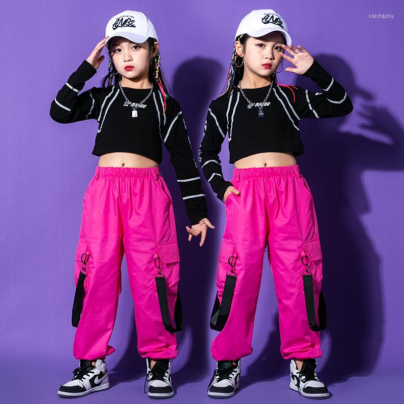 

Stage Wear Girls Jazz Costume Street Dance Clothing Crop Tops Loose Rhodo Hip-Hop Pants Modern Dancing Performance Outfit BL8064
