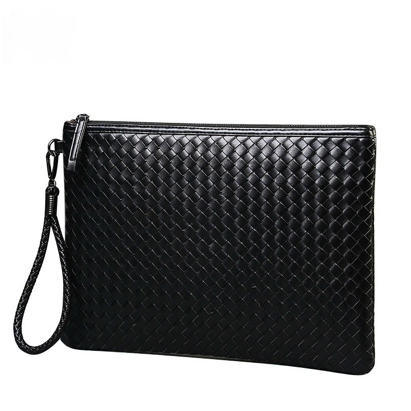 

Evening Bags Woven Bags Men Leather Knitting Luxury Wallet Handy Handbags Clutches Male Large Purse with Shoulder Strap Pu Leather Hand Bags 221010, Black small
