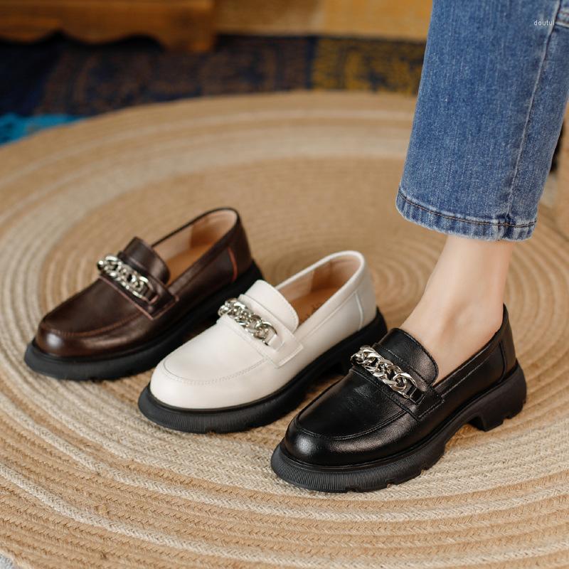 

Dress Shoes Loafers Women's Thick-soled Slip-on Spring And Autumn British Style Small Leather All-match Casual, Beige