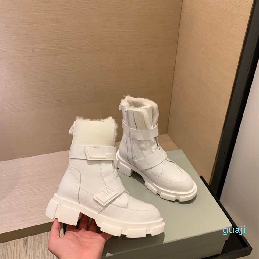 

Winter warm wool Martin boots Women's ankle snow boot patent leather white side zipper fashion Half Booties luxury designer woman shoes, Black