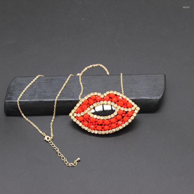 

Chains Wild Exaggerated Mizhu Big Lip Necklace Rhinestone Large Particles Rice Beads Lips 740