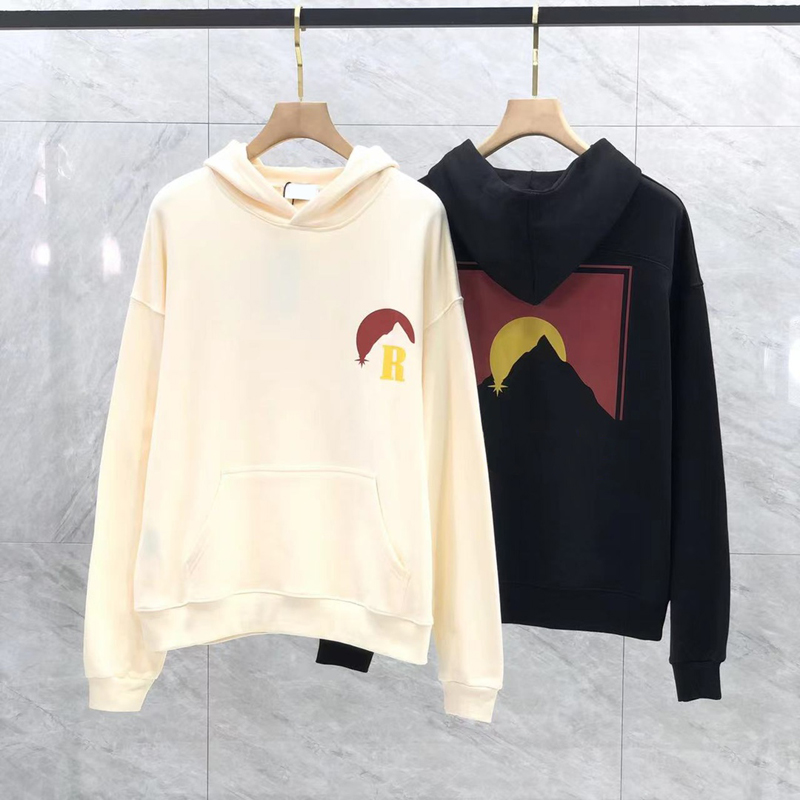 

22FW USA Print Sunset Hoodie Fashion Autumn Winter Men Women Cotton Streetwear Skateboard Hooded Sweatshirt, Beige