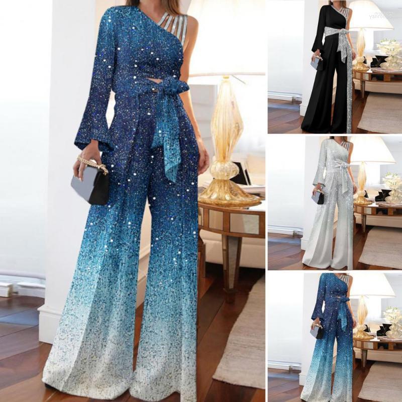 

Women's Two Piece Pants Women's Stylish Casual Outfit Breathable Women Bandage Bowknot Anti-pilling One Shoulder Fashion Charming, Blue