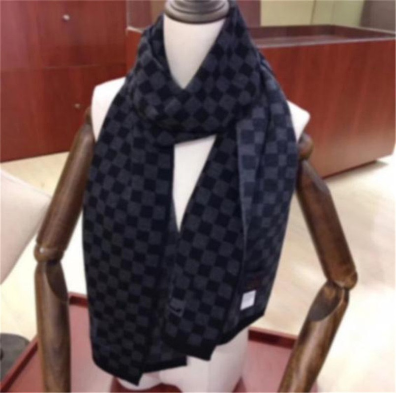 

Classic designer scarf men's Plaid scarves men's and women's winter black gray letters embroidery brand label cashmere scarfs warm Wrap neckerchief AAA