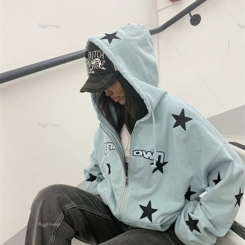

Womens Hoodies Sweatshirts Vintage Sweatshirt Ladies Casual Star Print Design Zip Hoodie Ladies Hip Hop Loose Harajuku Punk Gothic Style Y2k Womens Top 221010