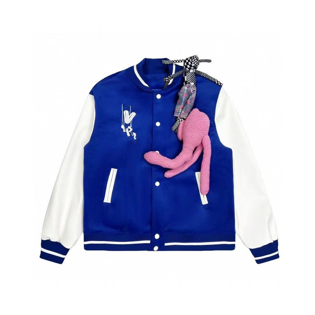 

2022 Doll Leather Style Jacket Baseball Uniform Bomber Jacket For Women Fashion Clothes Retro Streetwear Oversized Coat Rainbow, Blue