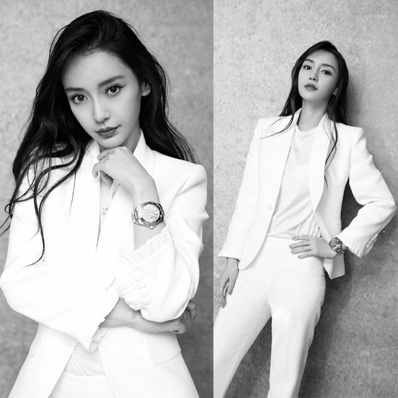 

Women' Two Piece Pants Women Suits Set For Work OL Stylish Office Ladies Formal Business Clothes Blazer Jacket Wide Leg Elegant Pansuits, White