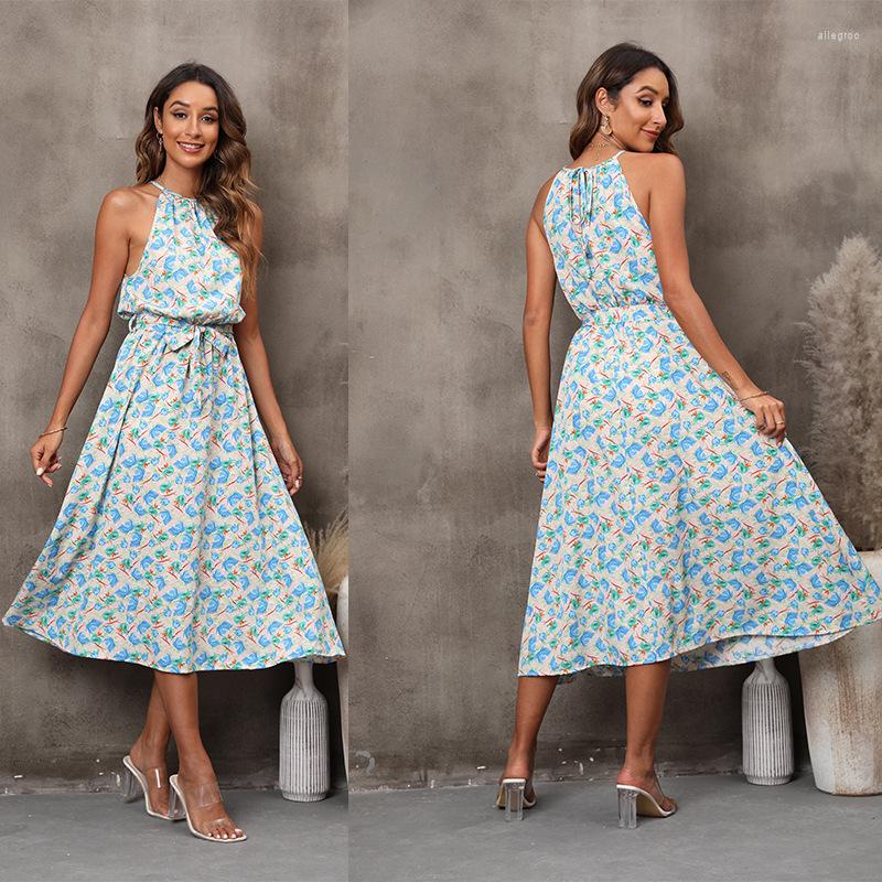

Casual Dresses 2022 Women' Summer Halter Print Midi Dress, Green